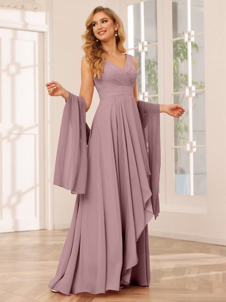 Ligne A/Princesse Col en V Sans Manches La Longueur du Sol Asymétrique Robes de Demoiselle d'Honneur avec Froufrous