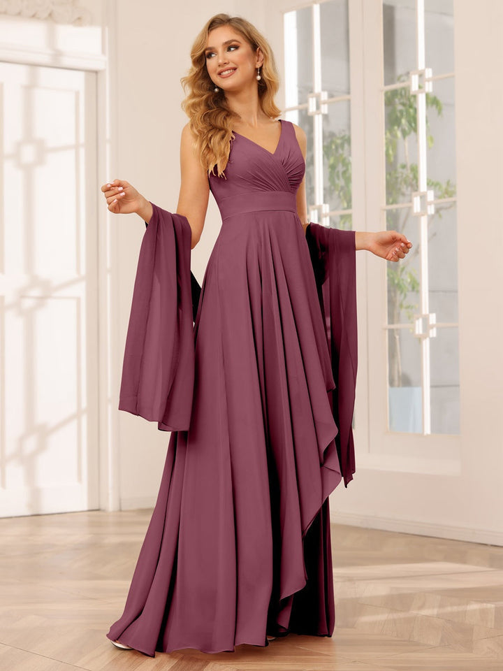 Ligne A/Princesse Col en V Sans Manches La Longueur du Sol Asymétrique Robes de Demoiselle d'Honneur avec Froufrous