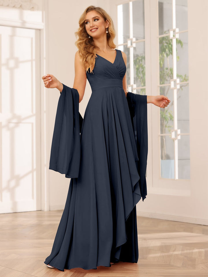 Ligne A/Princesse Col en V Sans Manches La Longueur du Sol Asymétrique Robes de Demoiselle d'Honneur avec Froufrous