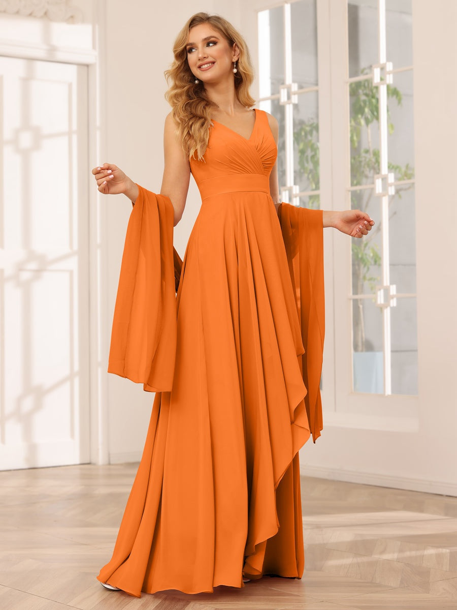 Ligne A/Princesse Col en V Sans Manches La Longueur du Sol Asymétrique Robes de Demoiselle d'Honneur avec Froufrous