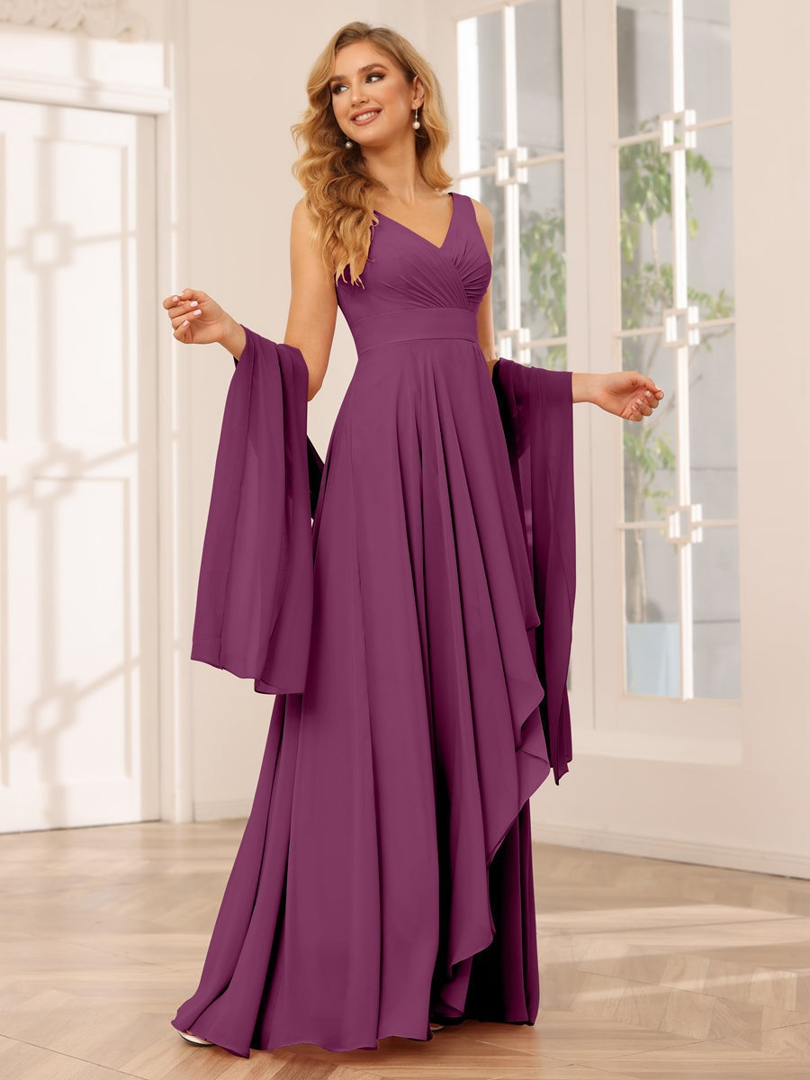 Ligne A/Princesse Col en V Sans Manches La Longueur du Sol Asymétrique Robes de Demoiselle d'Honneur avec Froufrous
