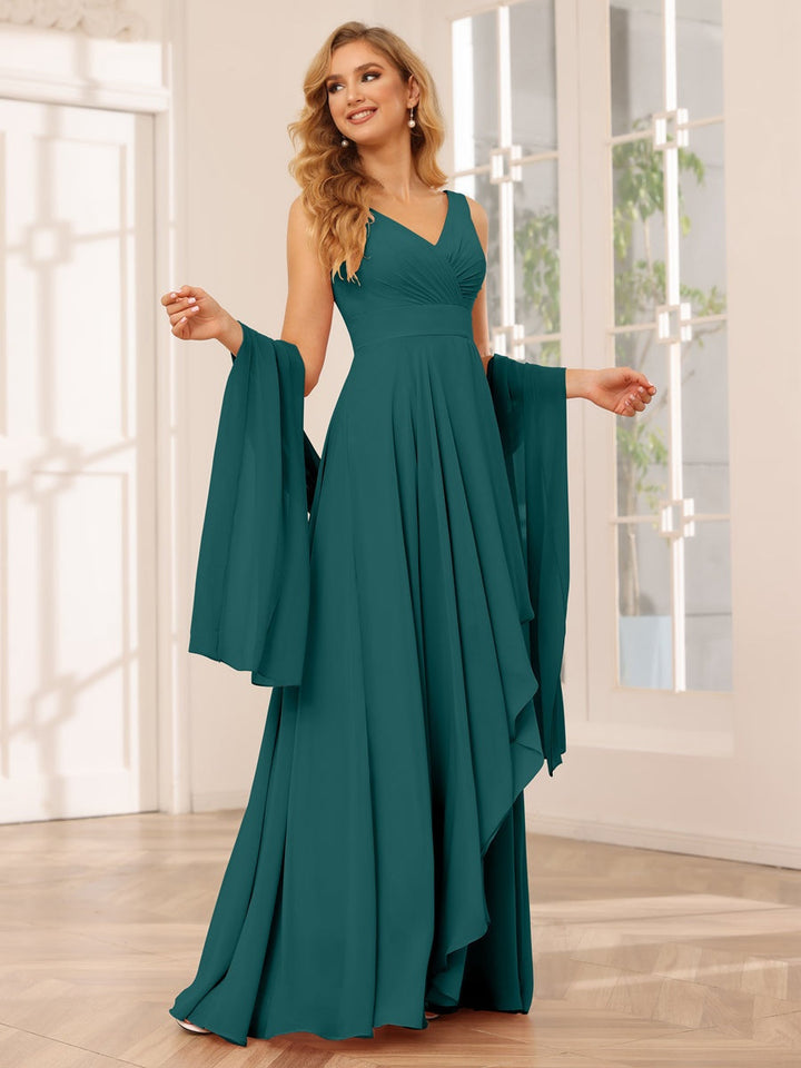 Ligne A/Princesse Col en V Sans Manches La Longueur du Sol Asymétrique Robes de Demoiselle d'Honneur avec Froufrous
