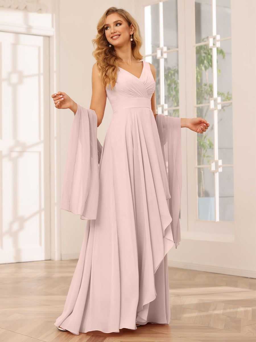 Ligne A/Princesse Col en V Sans Manches La Longueur du Sol Asymétrique Robes de Demoiselle d'Honneur avec Froufrous
