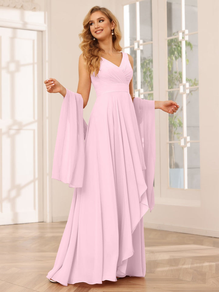 Ligne A/Princesse Col en V Sans Manches La Longueur du Sol Asymétrique Robes de Demoiselle d'Honneur avec Froufrous