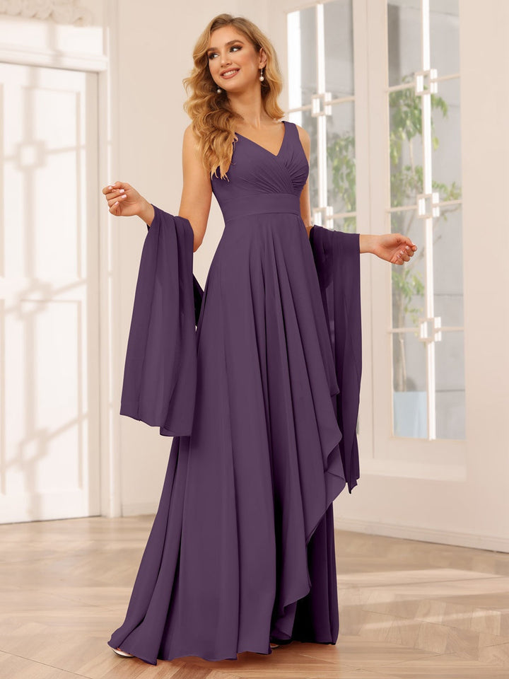 Ligne A/Princesse Col en V Sans Manches La Longueur du Sol Asymétrique Robes de Demoiselle d'Honneur avec Froufrous