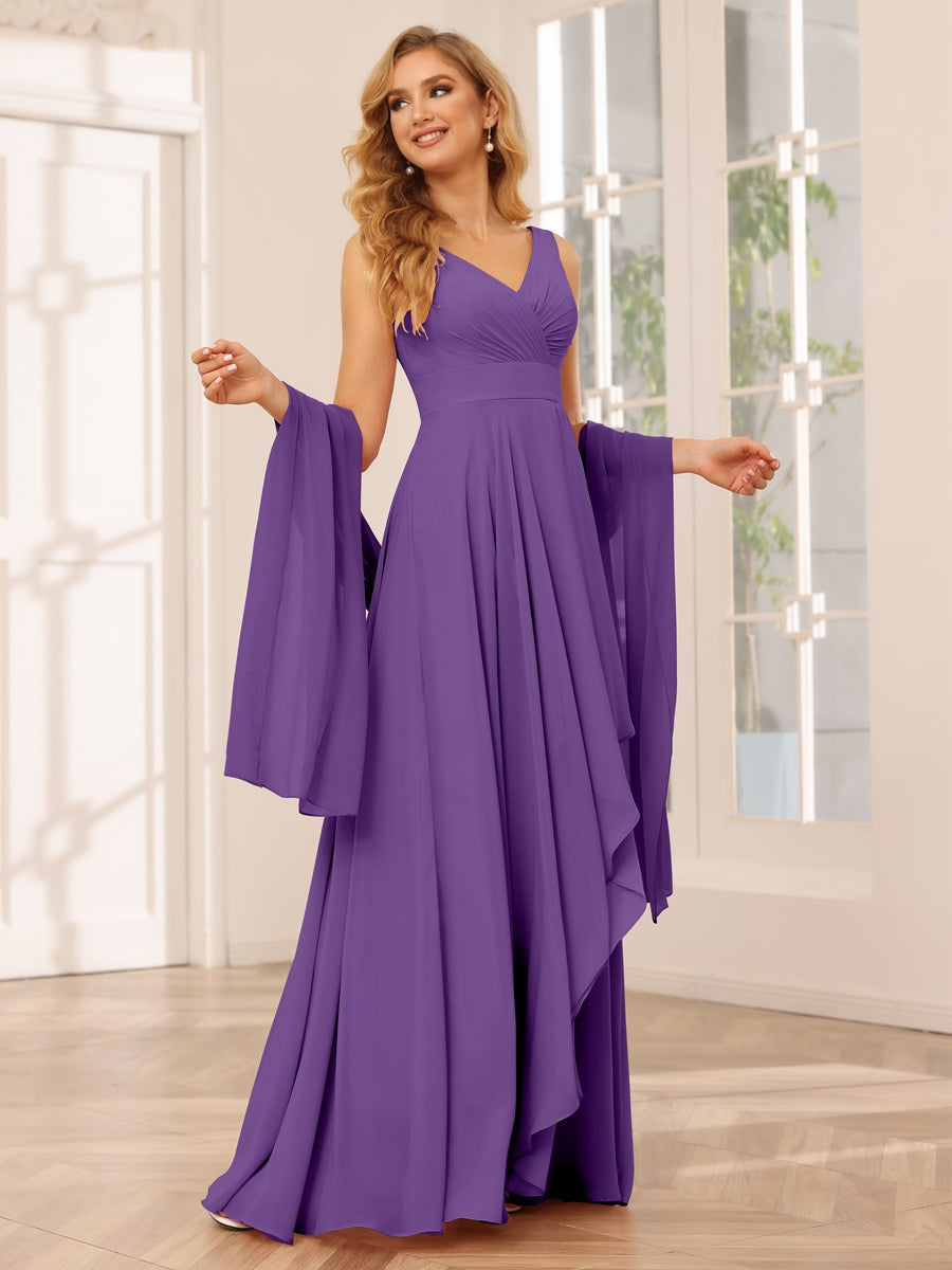 Ligne A/Princesse Col en V Sans Manches La Longueur du Sol Asymétrique Robes de Demoiselle d'Honneur avec Froufrous