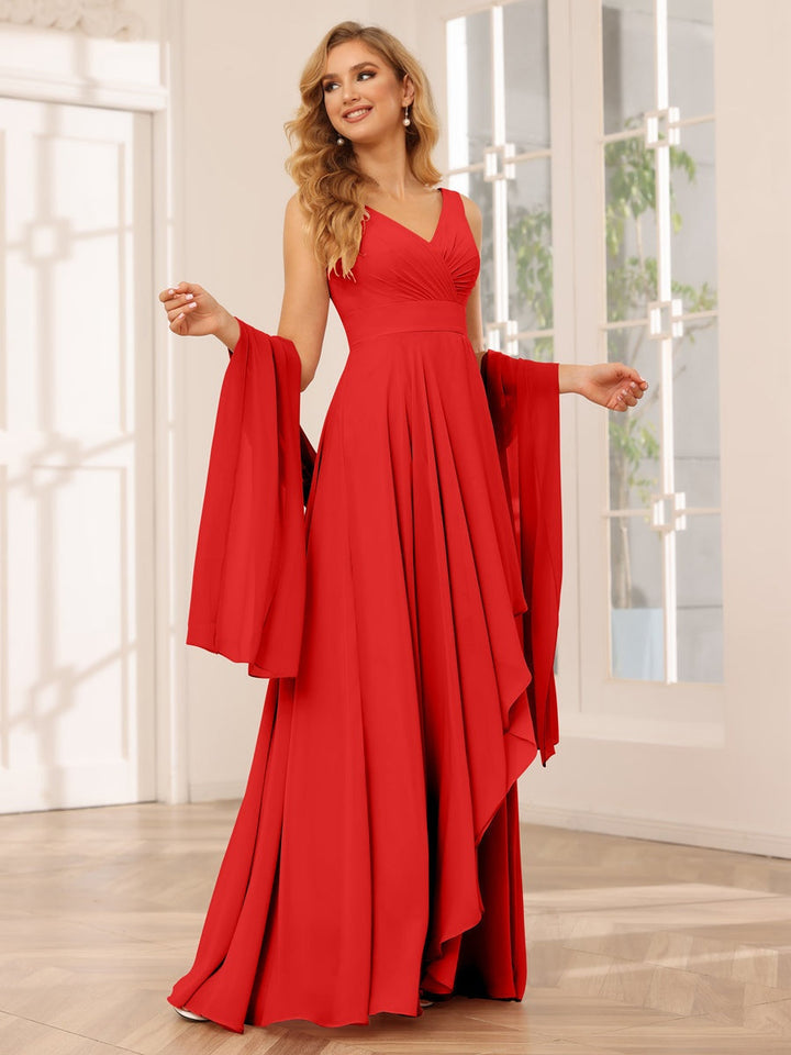 Ligne A/Princesse Col en V Sans Manches La Longueur du Sol Asymétrique Robes de Demoiselle d'Honneur avec Froufrous
