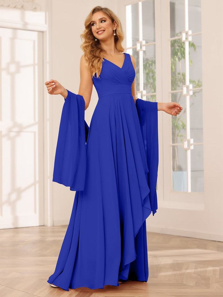 Ligne A/Princesse Col en V Sans Manches La Longueur du Sol Asymétrique Robes de Demoiselle d'Honneur avec Froufrous