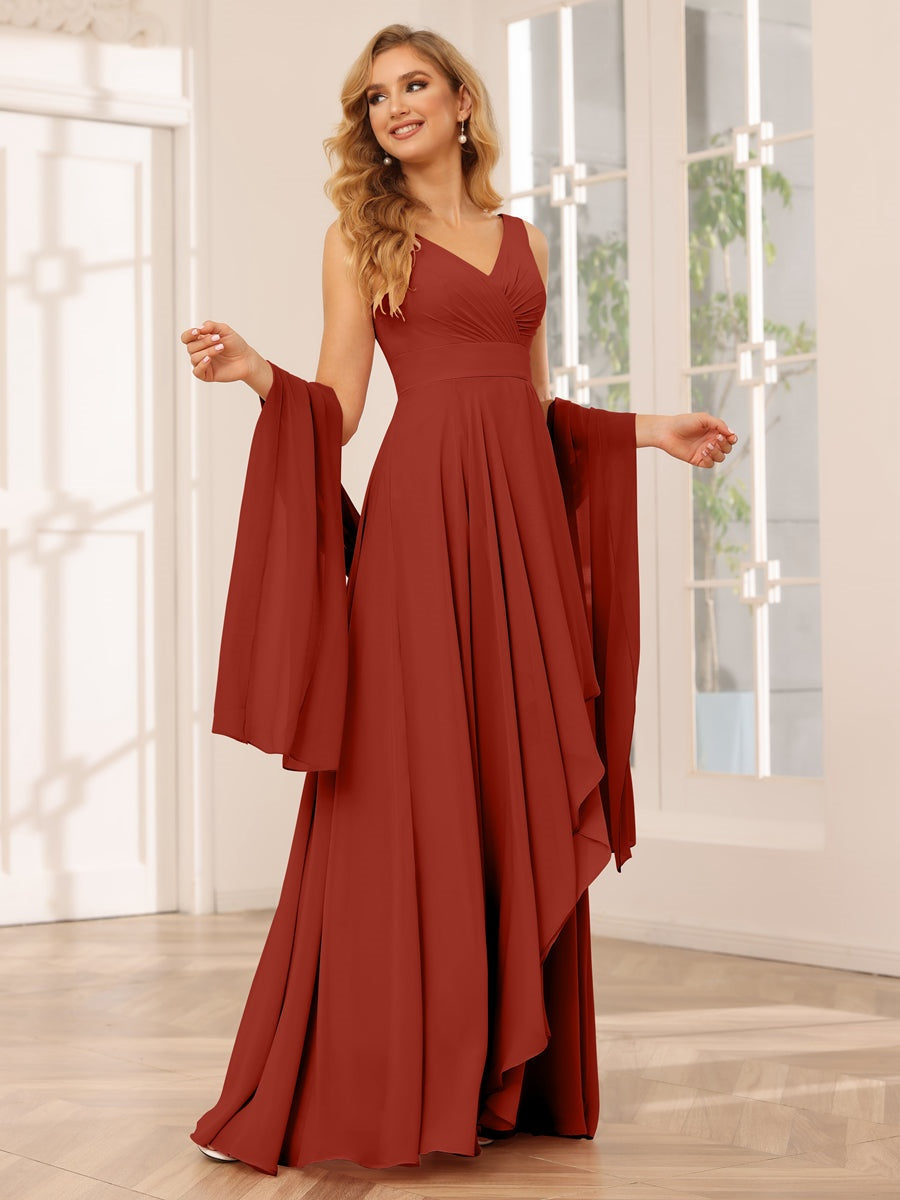 Ligne A/Princesse Col en V Sans Manches La Longueur du Sol Asymétrique Robes de Demoiselle d'Honneur avec Froufrous