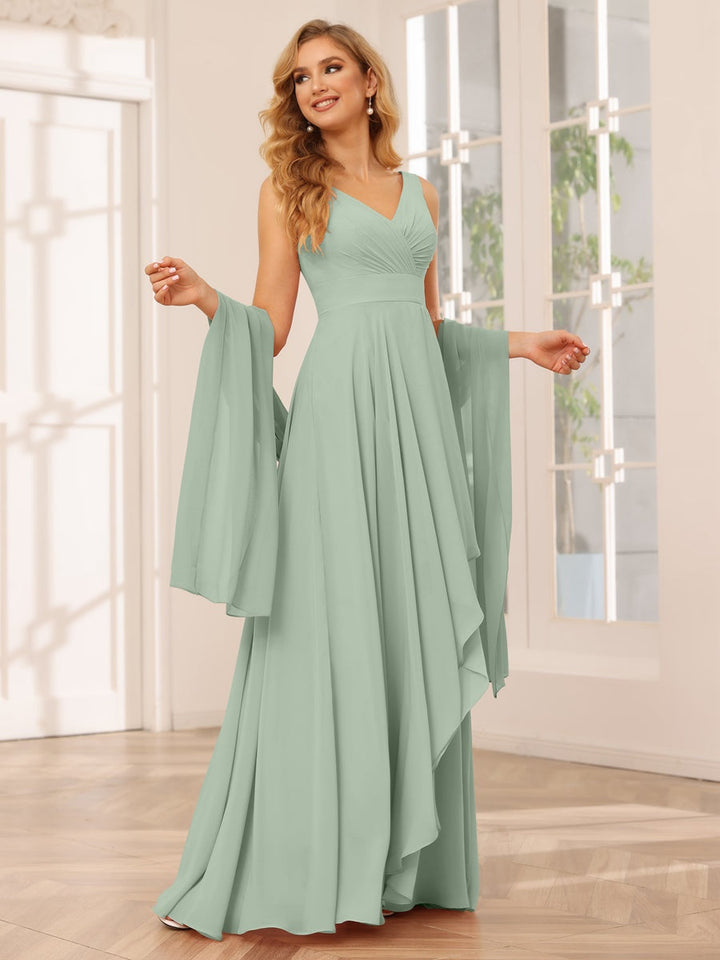 Ligne A/Princesse Col en V Sans Manches La Longueur du Sol Asymétrique Robes de Demoiselle d'Honneur avec Froufrous