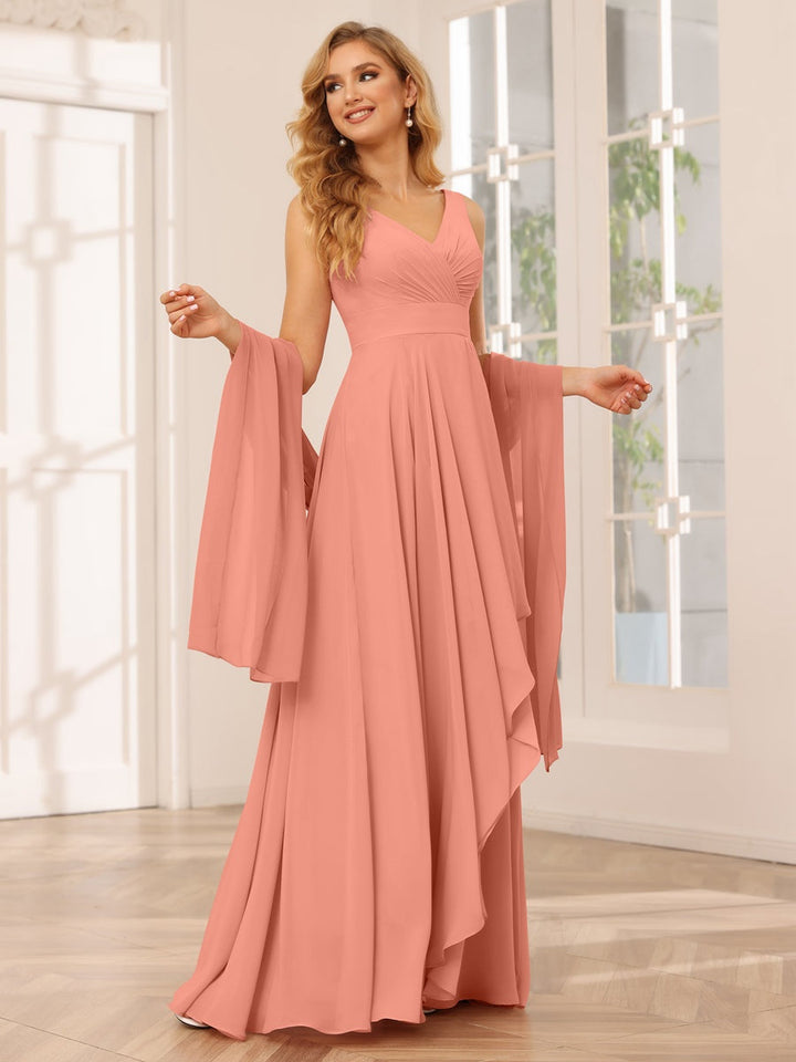 Ligne A/Princesse Col en V Sans Manches La Longueur du Sol Asymétrique Robes de Demoiselle d'Honneur avec Froufrous