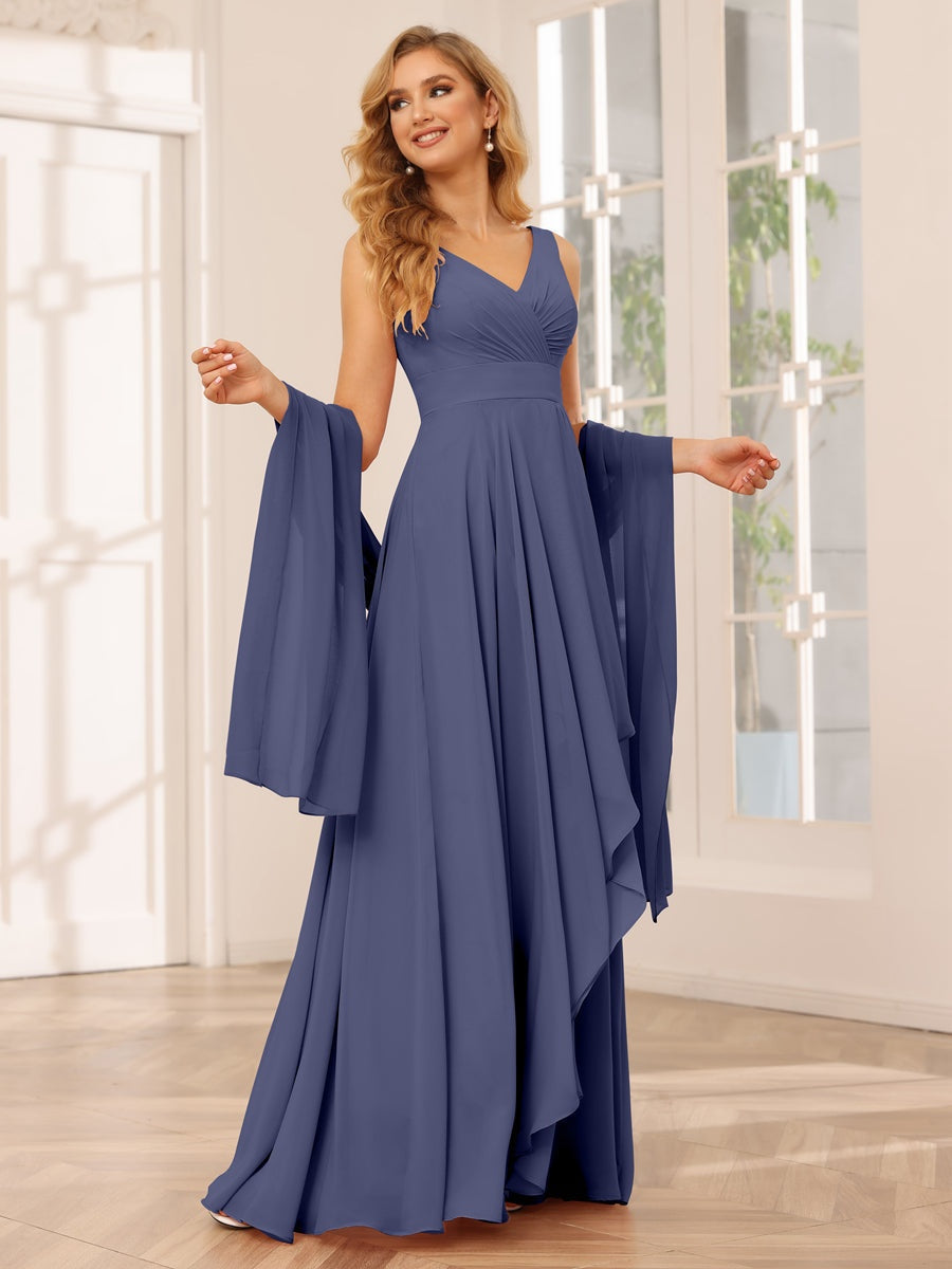 Ligne A/Princesse Col en V Sans Manches La Longueur du Sol Asymétrique Robes de Demoiselle d'Honneur avec Froufrous