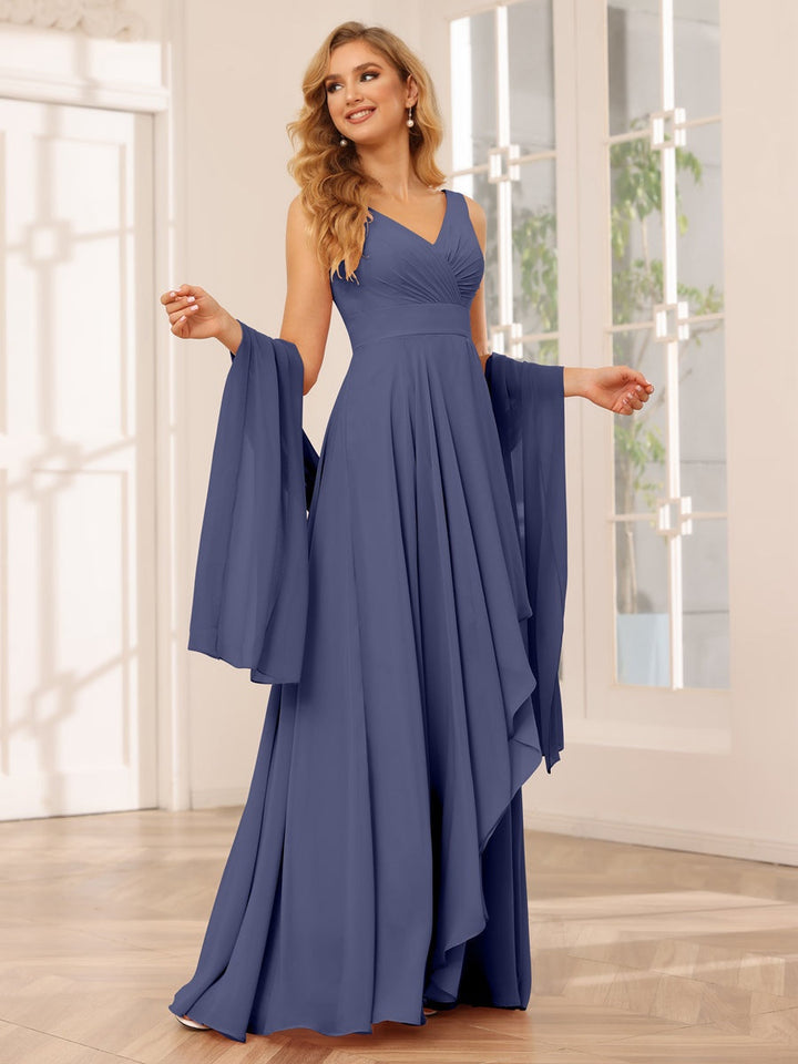 Ligne A/Princesse Col en V Sans Manches La Longueur du Sol Asymétrique Robes de Demoiselle d'Honneur avec Froufrous
