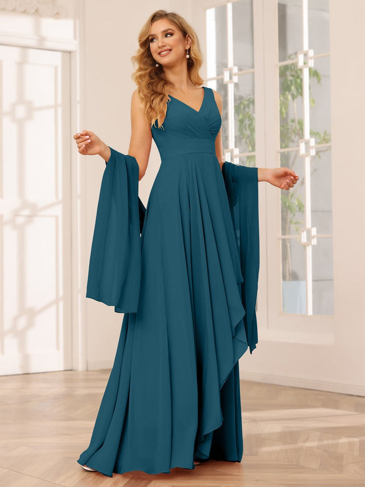 Ligne A/Princesse Col en V Sans Manches La Longueur du Sol Asymétrique Robes de Demoiselle d'Honneur avec Froufrous