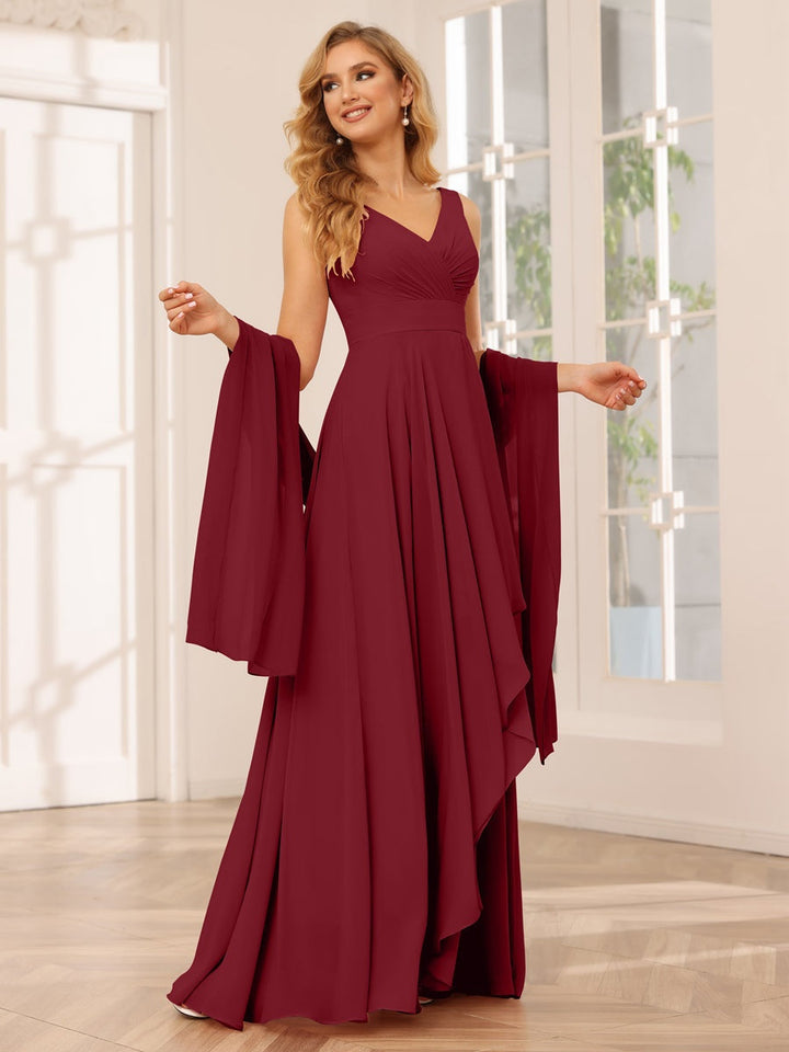 Ligne A/Princesse Col en V Sans Manches La Longueur du Sol Asymétrique Robes de Demoiselle d'Honneur avec Froufrous