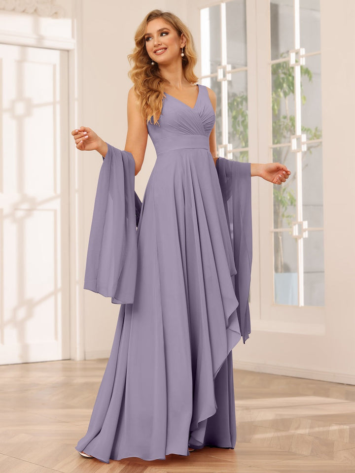 Ligne A/Princesse Col en V Sans Manches La Longueur du Sol Asymétrique Robes de Demoiselle d'Honneur avec Froufrous