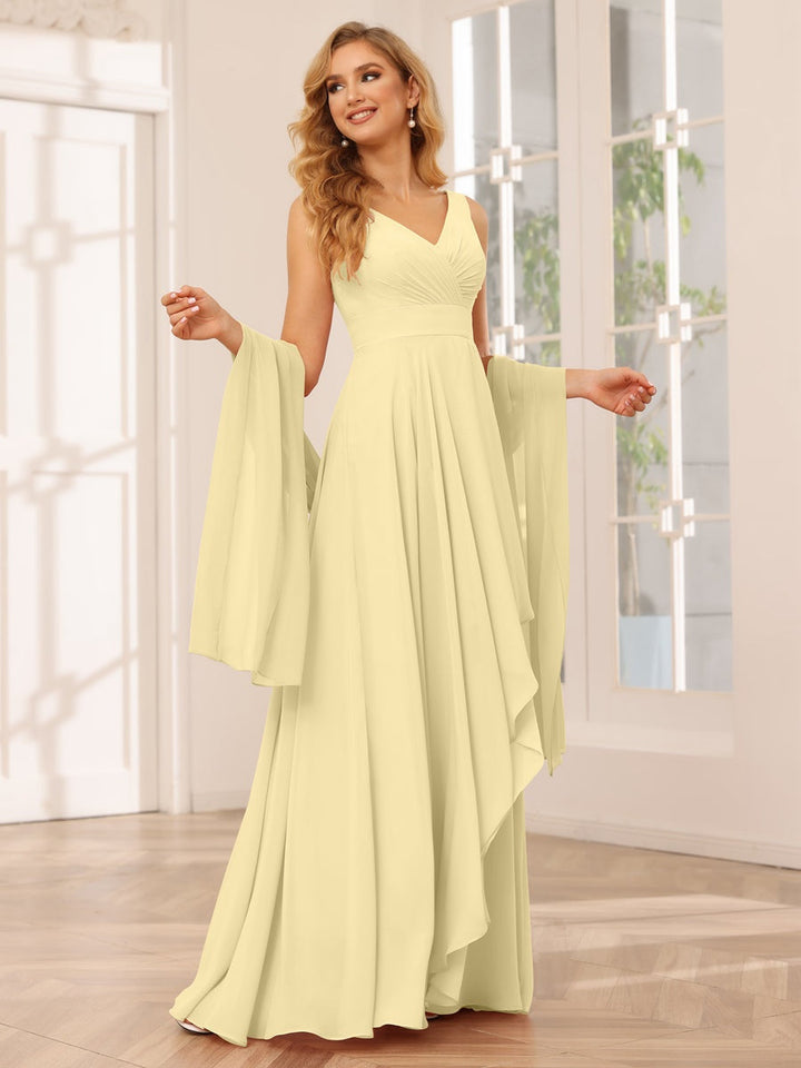 Ligne A/Princesse Col en V Sans Manches La Longueur du Sol Asymétrique Robes de Demoiselle d'Honneur avec Froufrous