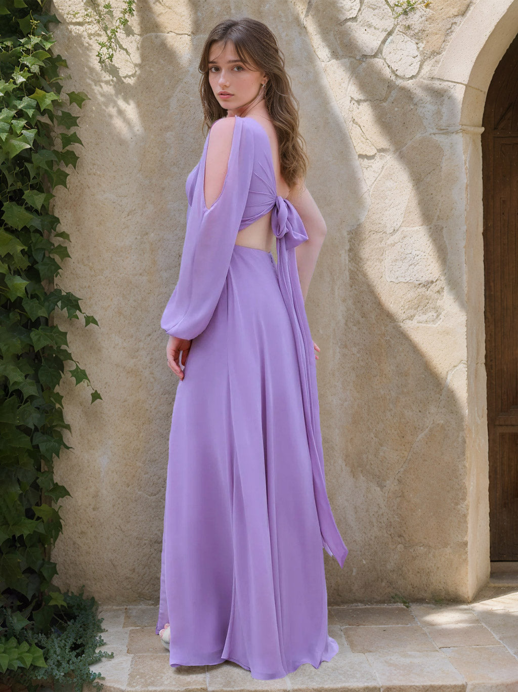 Ligne A/Princesse Une Épaule Sans Manches La Longueur du Sol Mousseline Robes de Demoiselle d'Honneur avec Froufrous & Côté Divisé