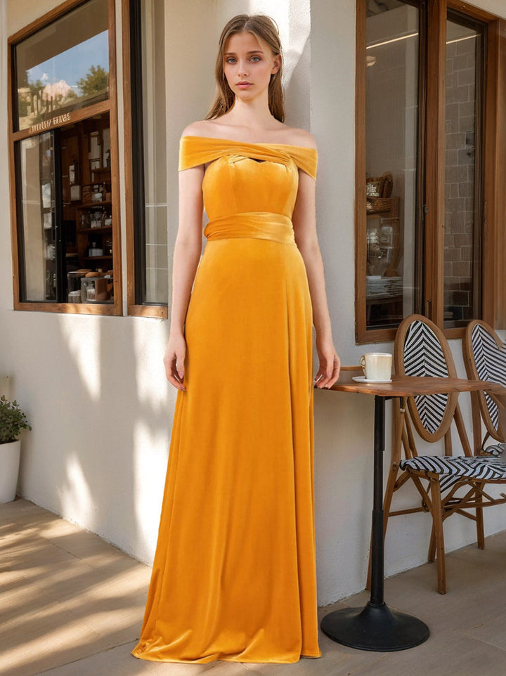 Ligne A/Princesse Hors de l'Épaule La Longueur du Sol Satin Robes de Demoiselle d'Honneur
