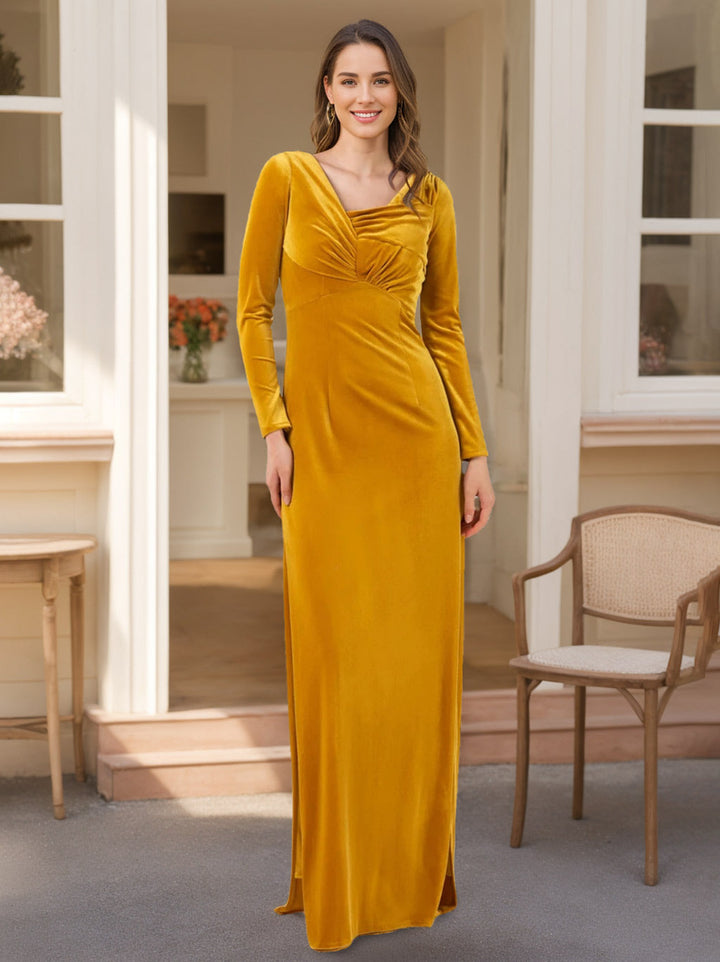 Ligne A/Princesse Manches Longues La Longueur du Sol Velours Robes de Demoiselle d'Honneur avec Froufrous