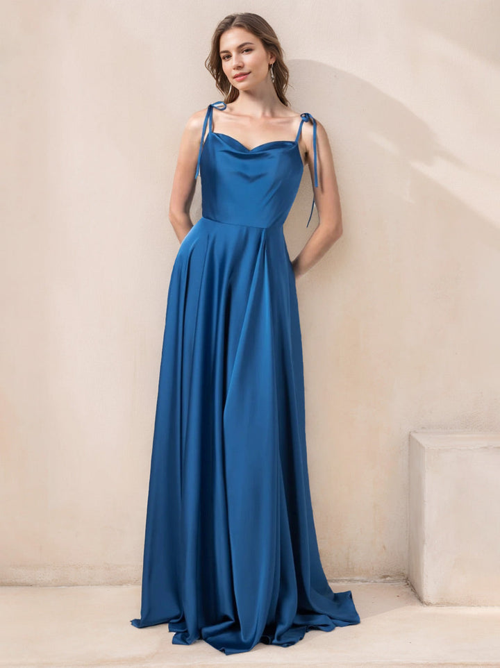 Ligne A/Princesse Bretelles Spaghetti Sans Manches La Longueur du Sol Satin Extensible Robes de Demoiselle d'Honneur