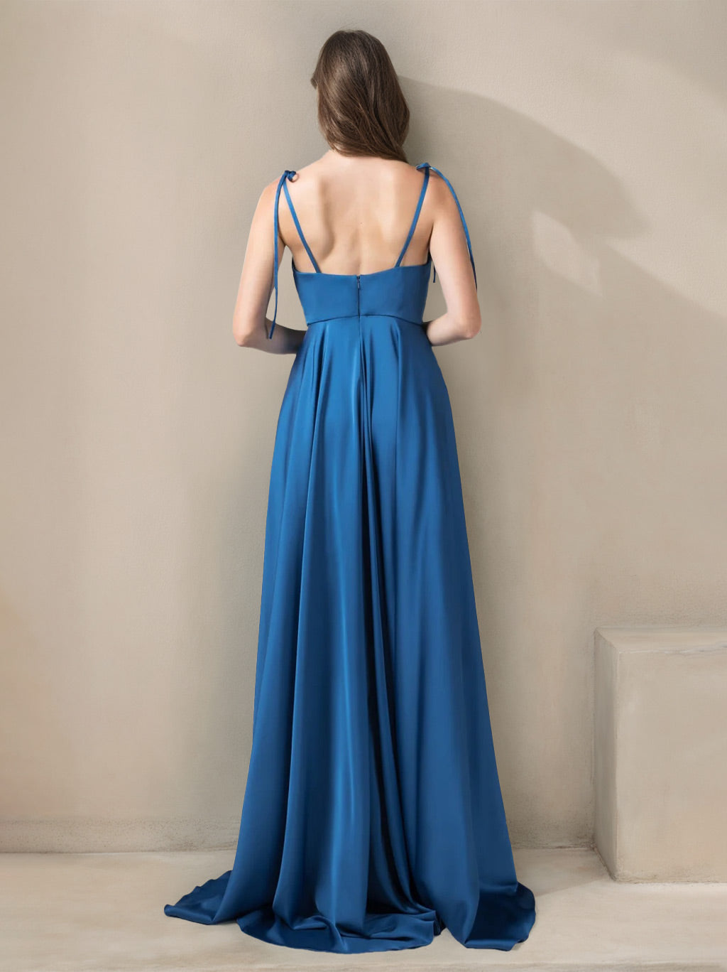 Ligne A/Princesse Bretelles Spaghetti Sans Manches La Longueur du Sol Satin Extensible Robes de Demoiselle d'Honneur