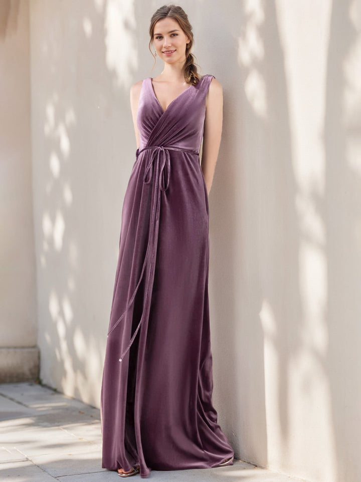 Ligne A/Princesse Col en V Sans Manches La Longueur du Sol Unique Robes de Demoiselle d'Honneur avec Froufrous