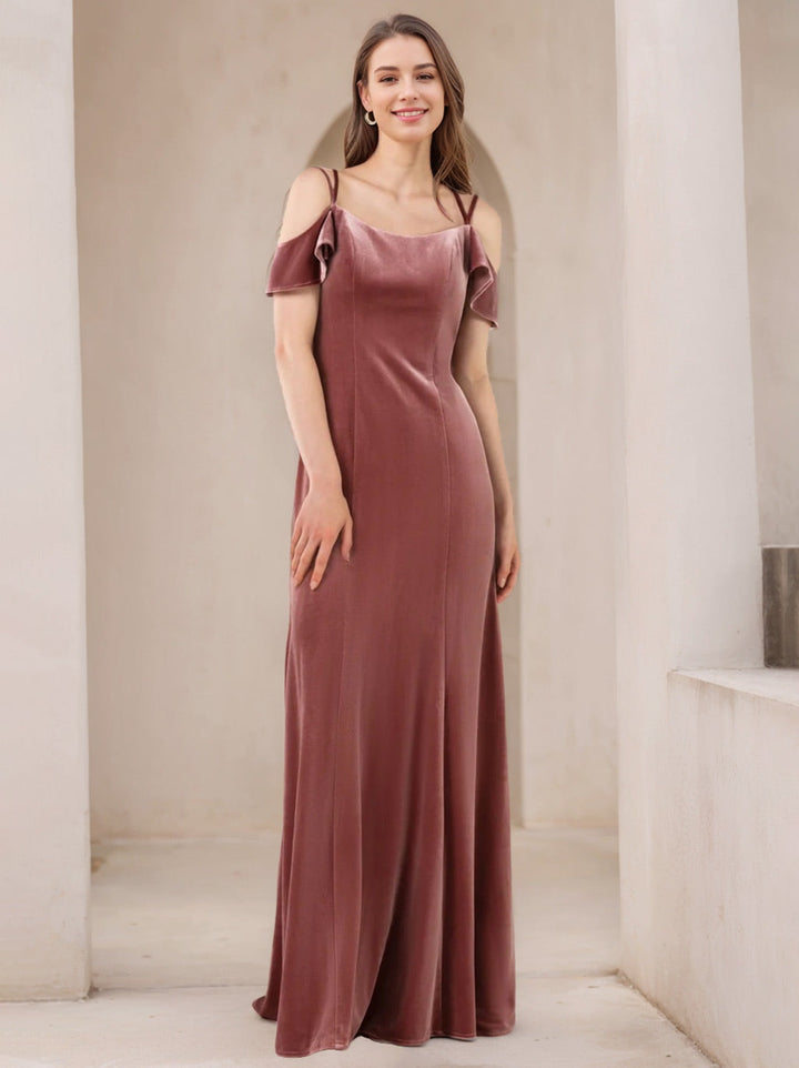 Ligne A/Princesse Bretelles Spaghetti Velours La Longueur du Sol Robes de Demoiselle d'Honneur