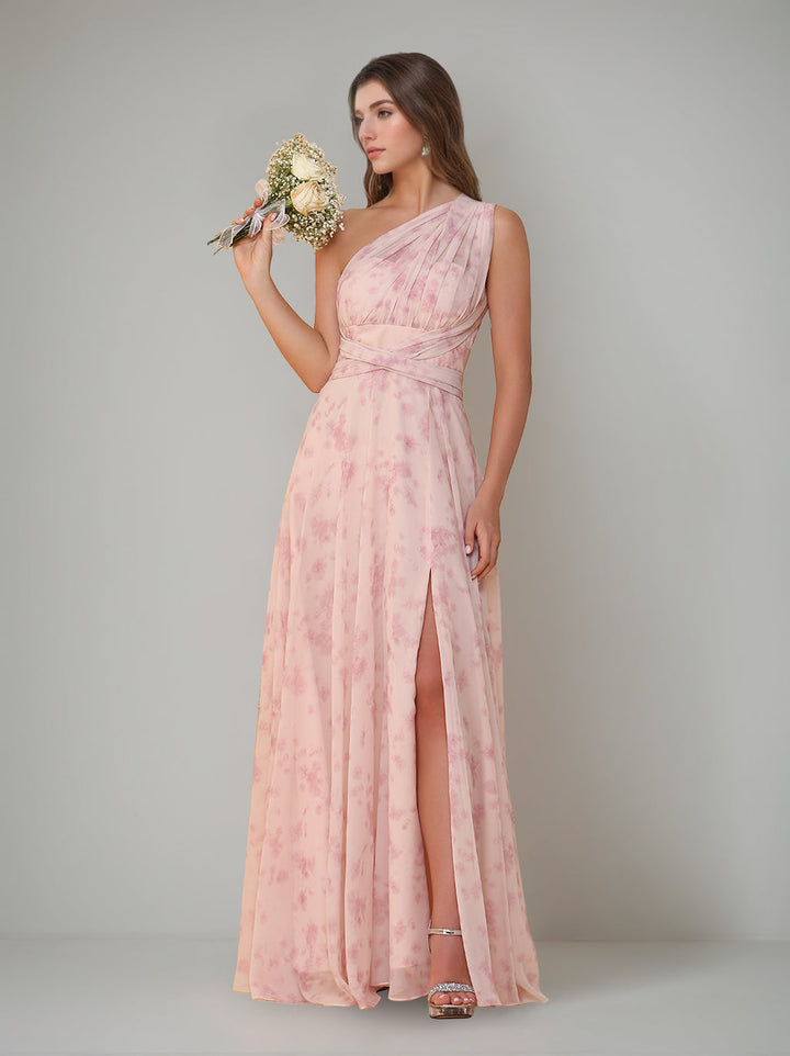 Ligne A/Princesse Une Épaule Sans Manches La Longueur du Sol Robes de Demoiselle d'Honneur avec Côté Divisé & Pleated