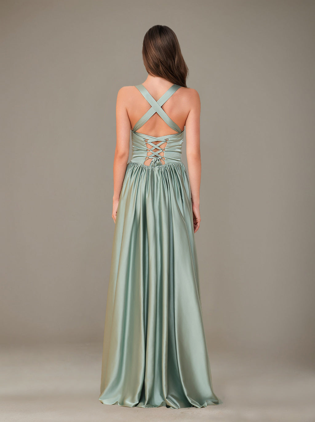 Ligne A/Princesse Chérie Sans Manches La Longueur du Sol Satin de Soie Robes de Demoiselle d'Honneur avec Pleated & Côté Divisé