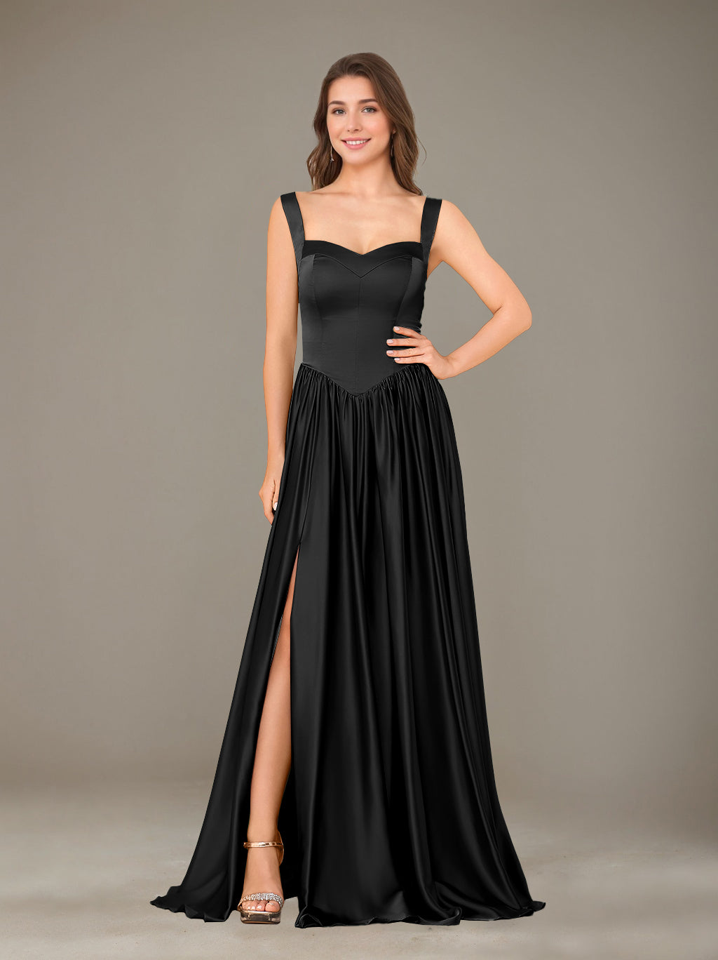 Ligne A/Princesse Chérie Sans Manches La Longueur du Sol Satin de Soie Robes de Demoiselle d'Honneur avec Pleated & Côté Divisé