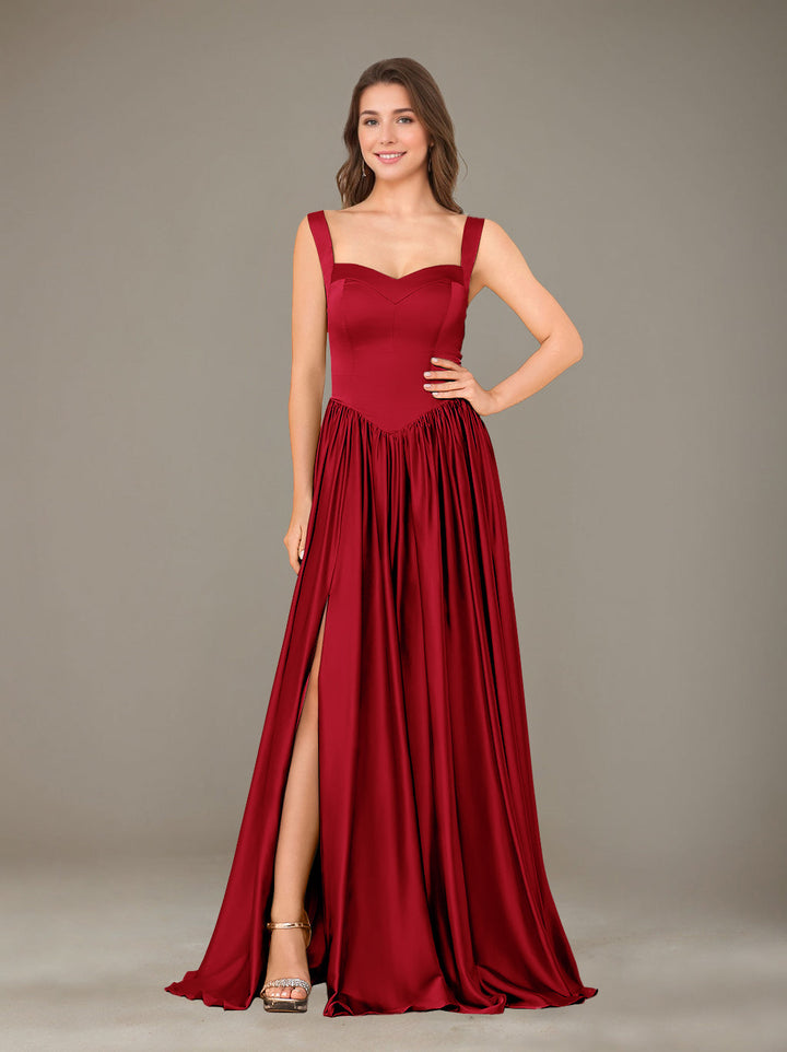 Ligne A/Princesse Chérie Sans Manches La Longueur du Sol Satin de Soie Robes de Demoiselle d'Honneur avec Pleated & Côté Divisé