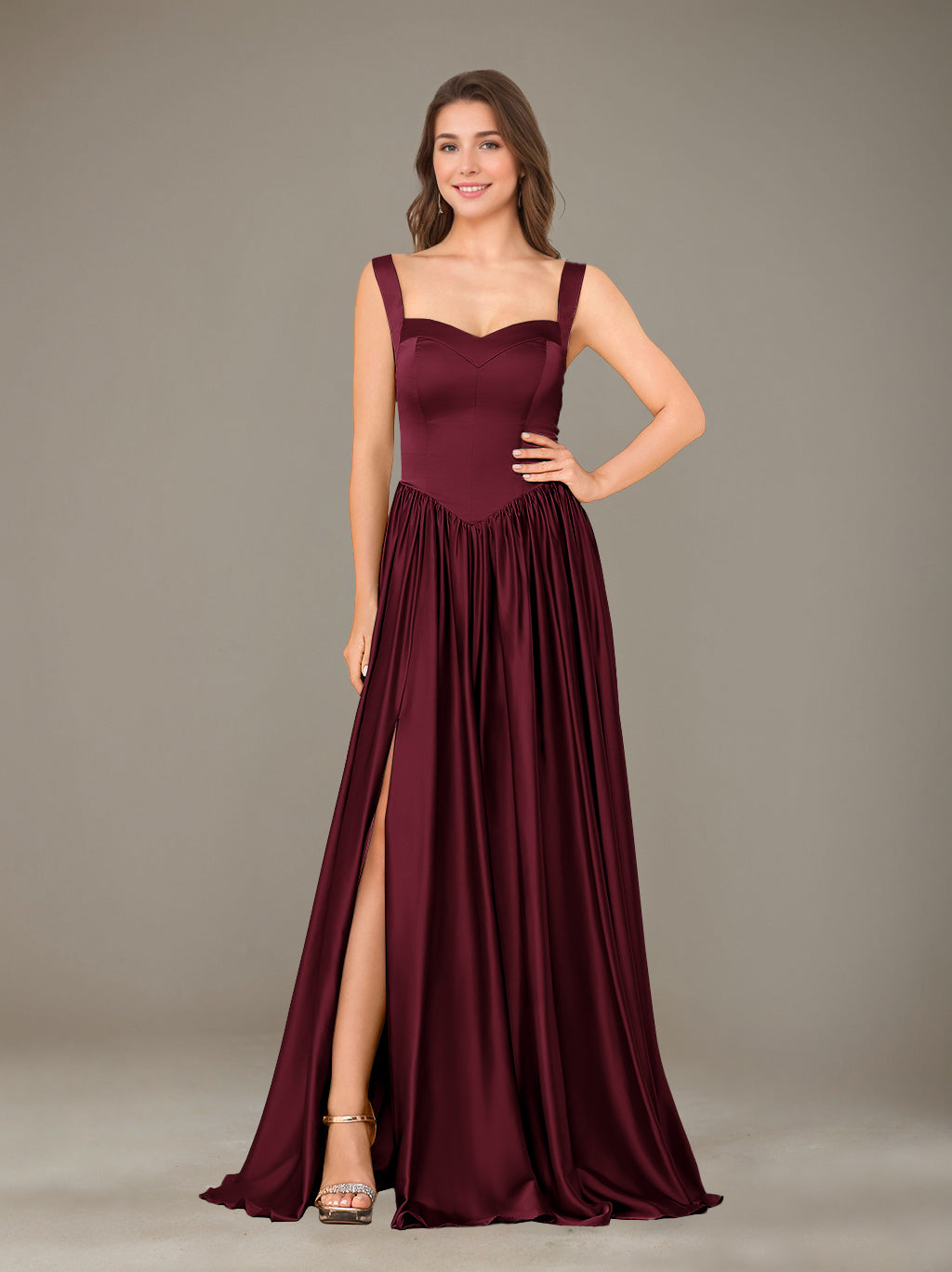 Ligne A/Princesse Chérie Sans Manches La Longueur du Sol Satin de Soie Robes de Demoiselle d'Honneur avec Pleated & Côté Divisé