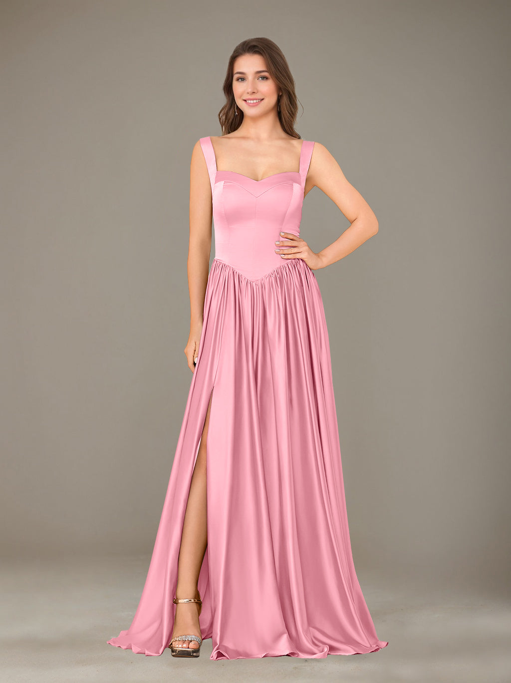 Ligne A/Princesse Chérie Sans Manches La Longueur du Sol Satin de Soie Robes de Demoiselle d'Honneur avec Pleated & Côté Divisé