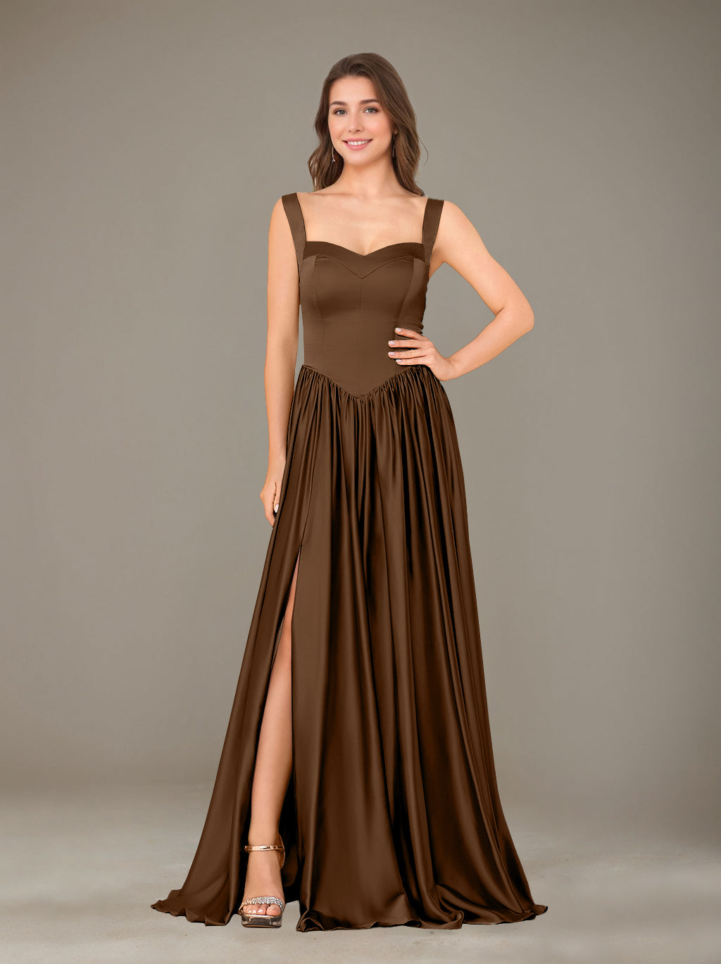 Ligne A/Princesse Chérie Sans Manches La Longueur du Sol Satin de Soie Robes de Demoiselle d'Honneur avec Pleated & Côté Divisé