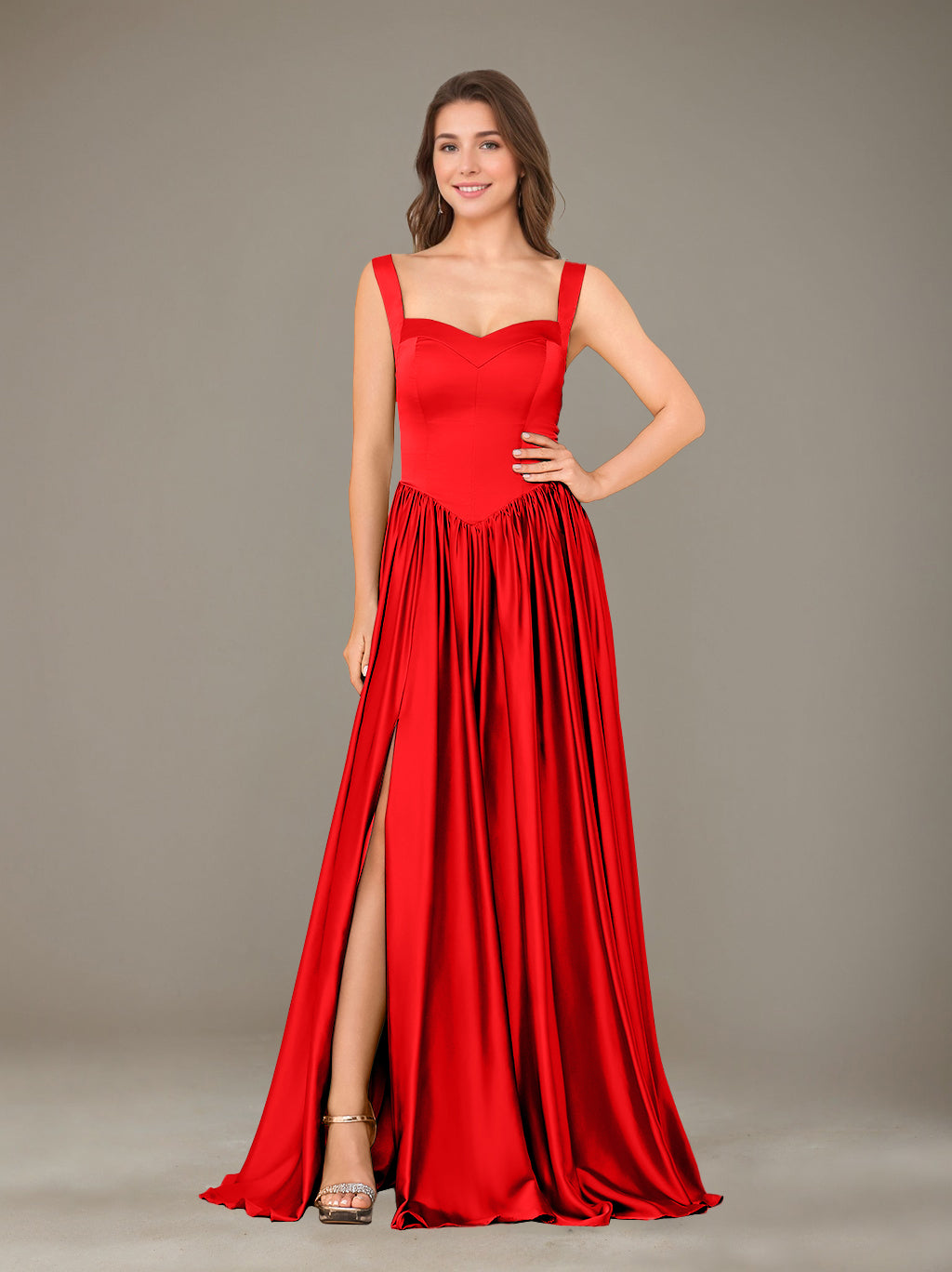 Ligne A/Princesse Chérie Sans Manches La Longueur du Sol Satin de Soie Robes de Demoiselle d'Honneur avec Pleated & Côté Divisé