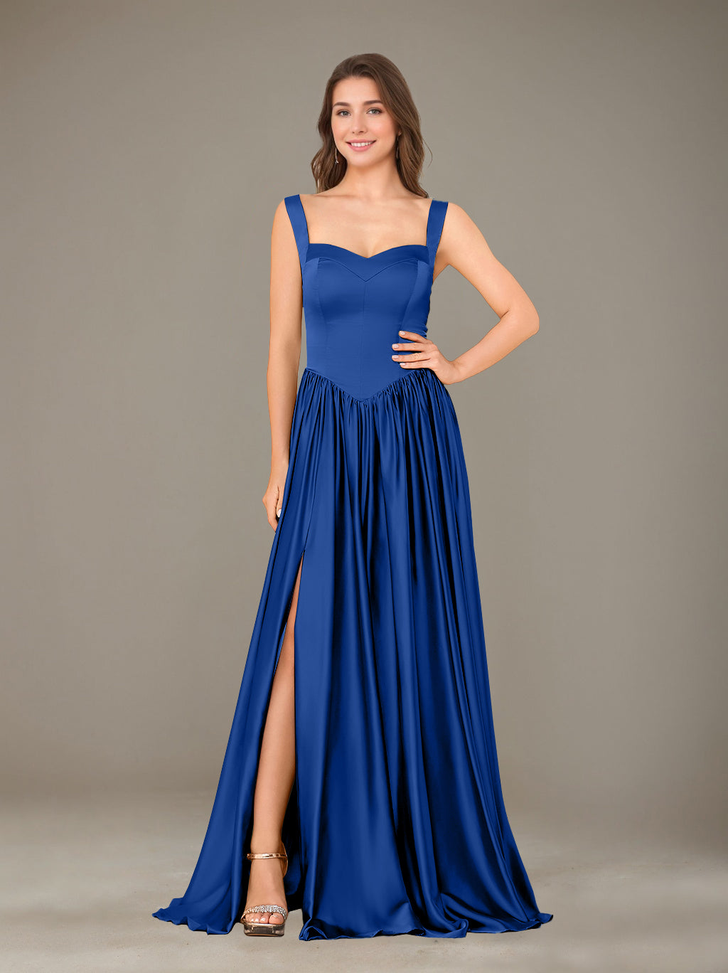 Ligne A/Princesse Chérie Sans Manches La Longueur du Sol Satin de Soie Robes de Demoiselle d'Honneur avec Pleated & Côté Divisé