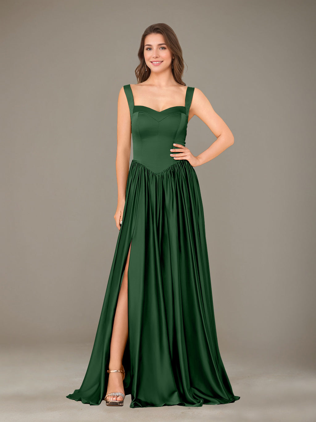 Ligne A/Princesse Chérie Sans Manches La Longueur du Sol Satin de Soie Robes de Demoiselle d'Honneur avec Pleated & Côté Divisé