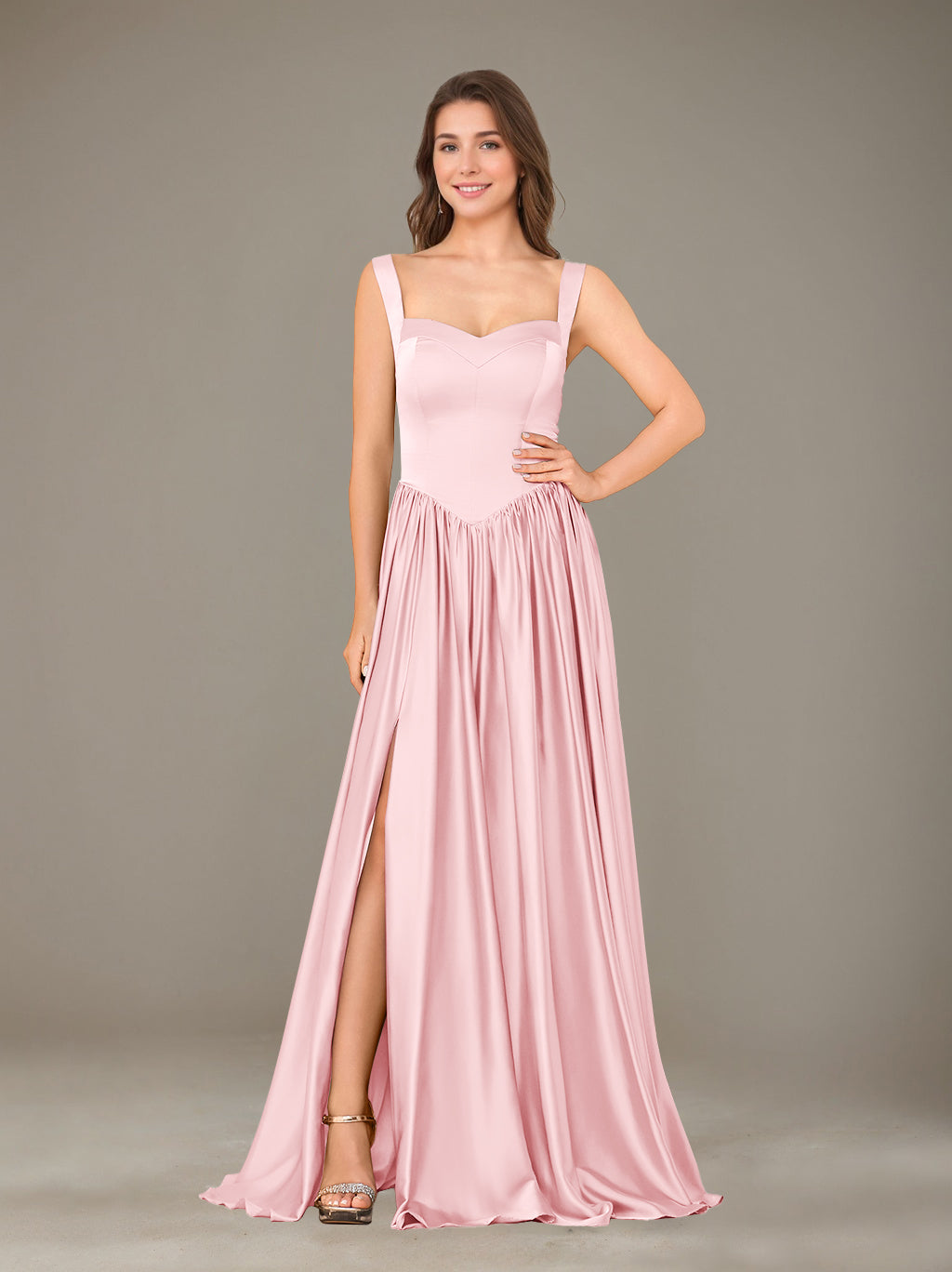 Ligne A/Princesse Chérie Sans Manches La Longueur du Sol Satin de Soie Robes de Demoiselle d'Honneur avec Pleated & Côté Divisé