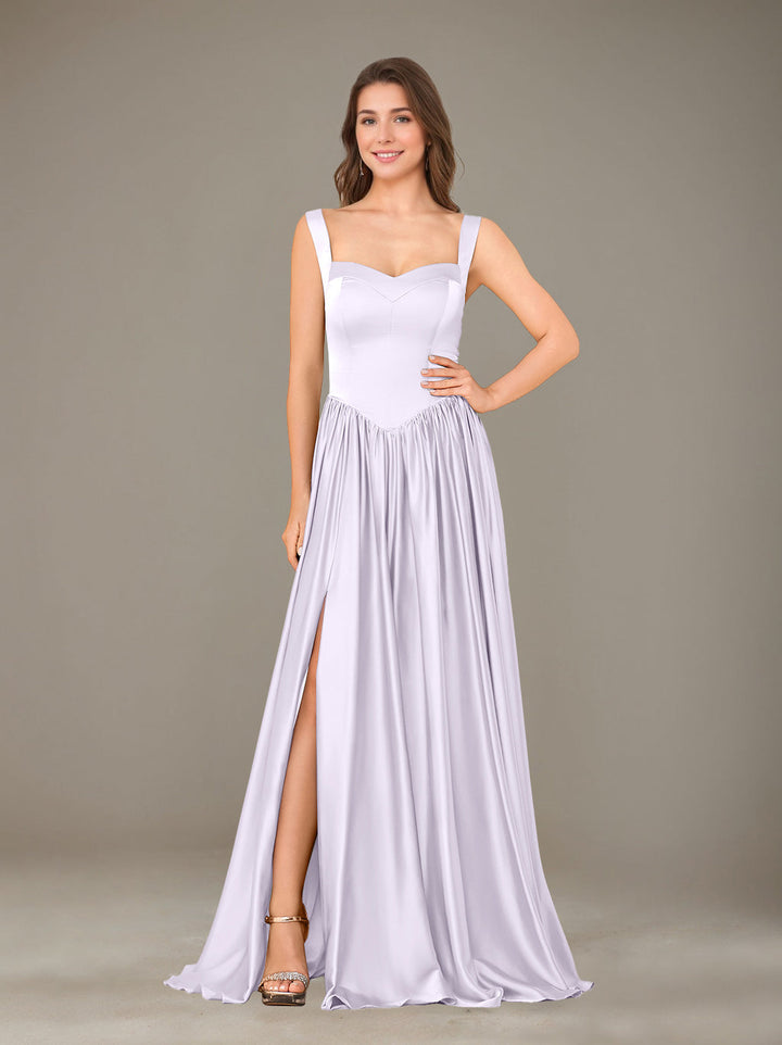Ligne A/Princesse Chérie Sans Manches La Longueur du Sol Satin de Soie Robes de Demoiselle d'Honneur avec Pleated & Côté Divisé