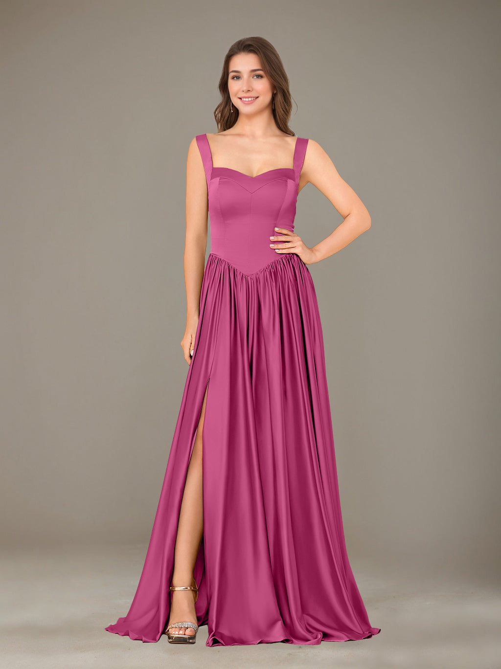 Ligne A/Princesse Chérie Sans Manches La Longueur du Sol Satin de Soie Robes de Demoiselle d'Honneur avec Pleated & Côté Divisé