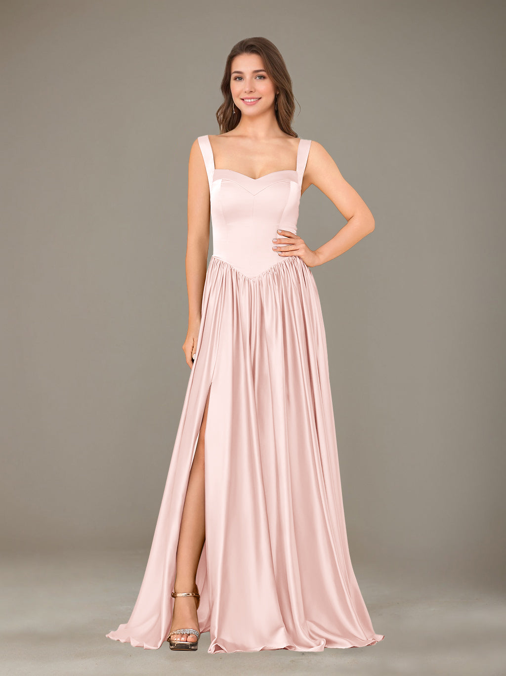 Ligne A/Princesse Chérie Sans Manches La Longueur du Sol Satin de Soie Robes de Demoiselle d'Honneur avec Pleated & Côté Divisé