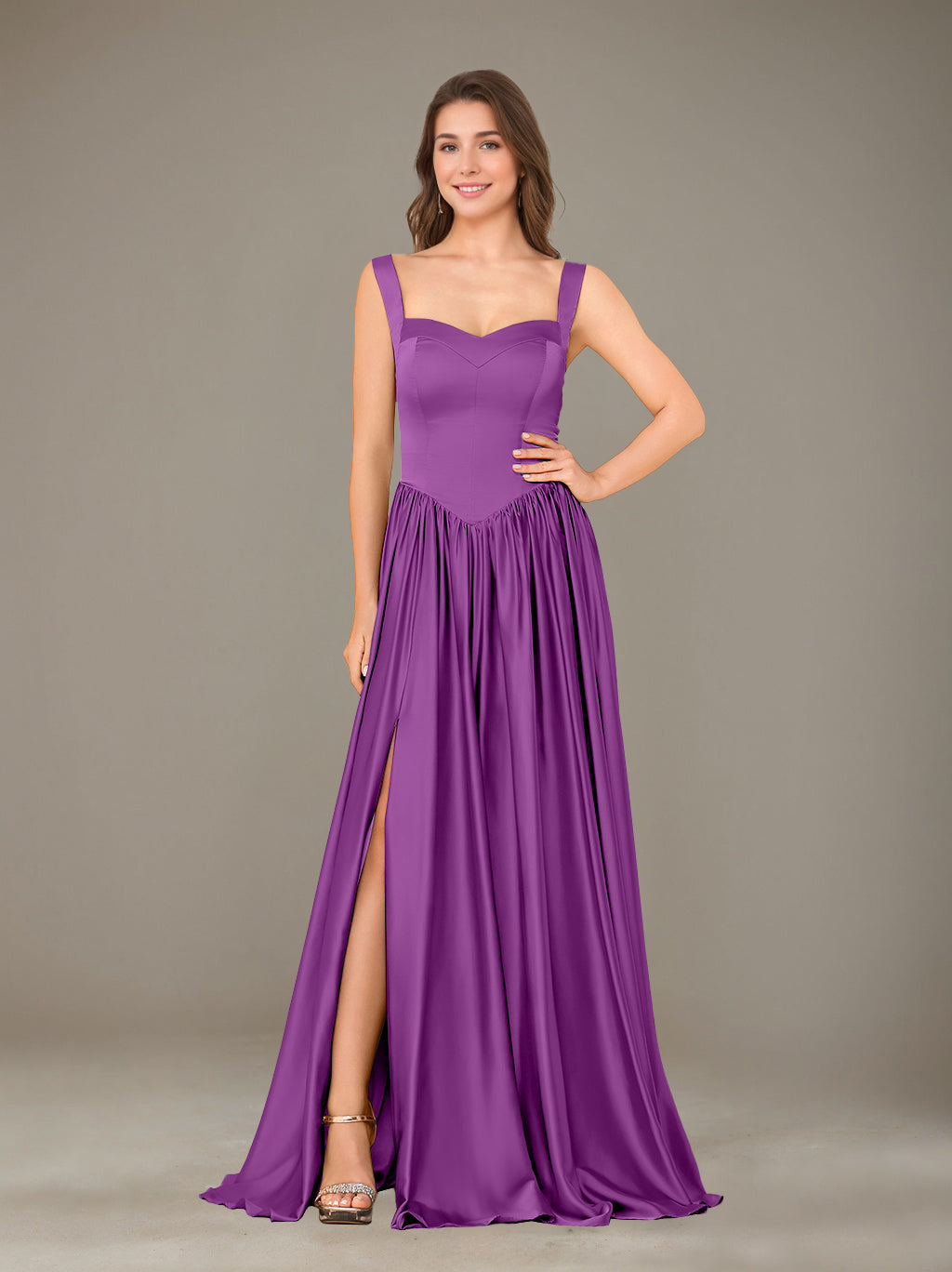 Ligne A/Princesse Chérie Sans Manches La Longueur du Sol Satin de Soie Robes de Demoiselle d'Honneur avec Pleated & Côté Divisé