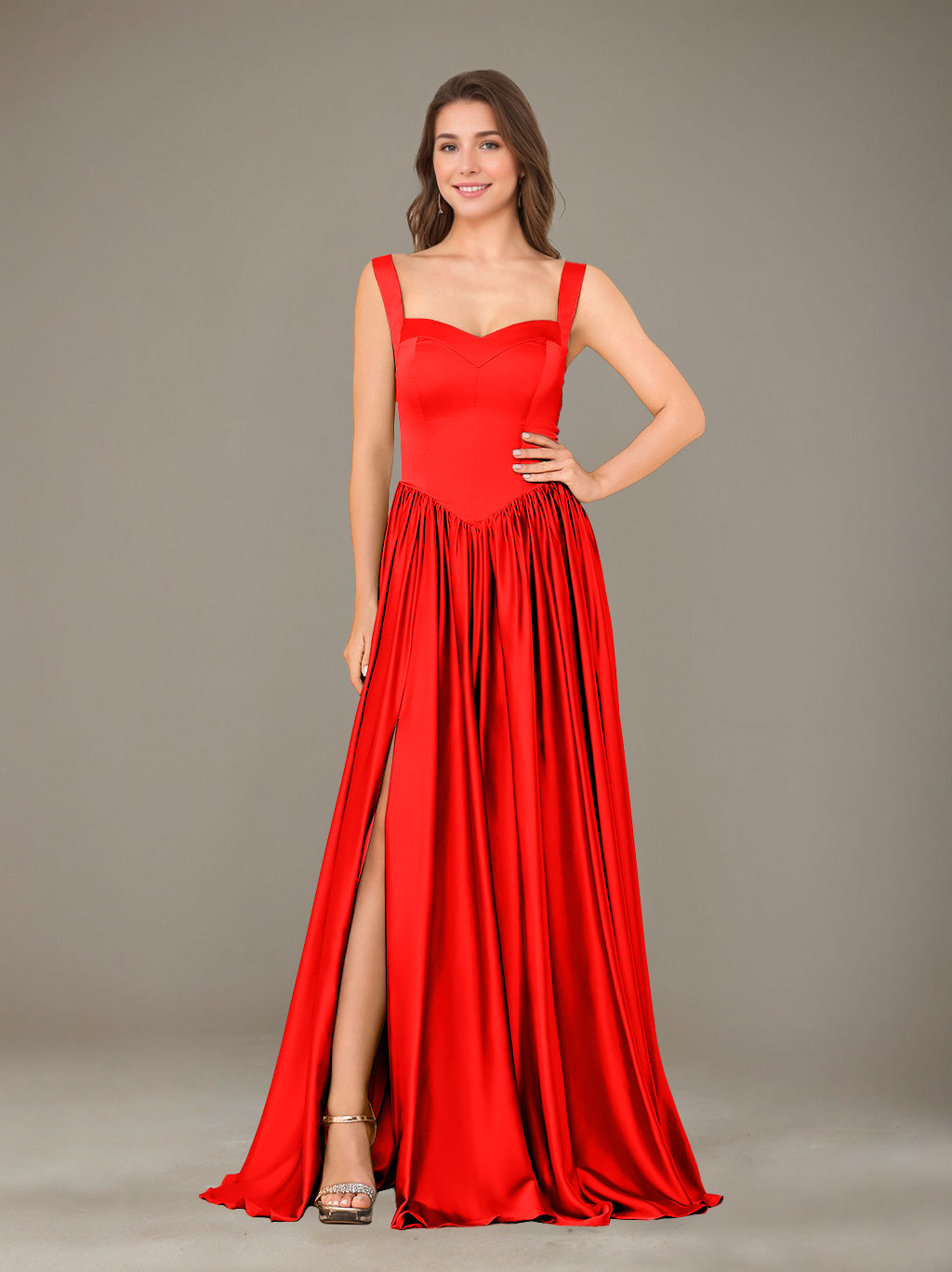 Ligne A/Princesse Chérie Sans Manches La Longueur du Sol Satin de Soie Robes de Demoiselle d'Honneur avec Pleated & Côté Divisé