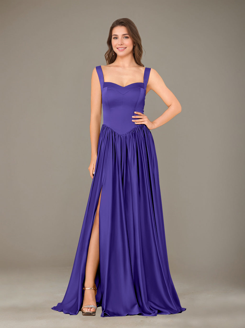 Ligne A/Princesse Chérie Sans Manches La Longueur du Sol Satin de Soie Robes de Demoiselle d'Honneur avec Pleated & Côté Divisé