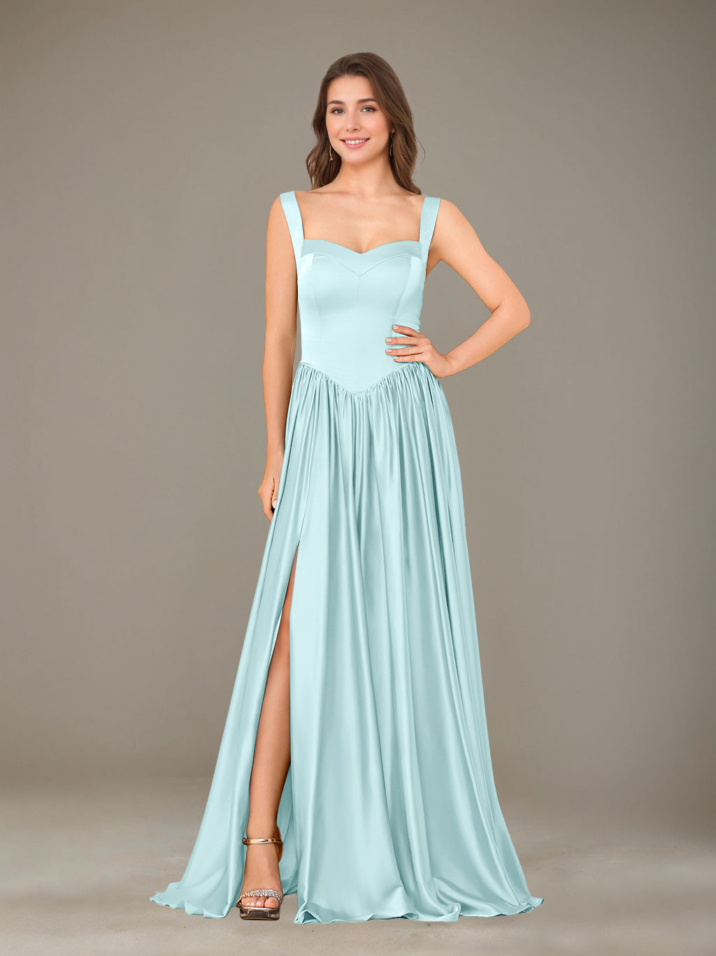 Ligne A/Princesse Chérie Sans Manches La Longueur du Sol Satin de Soie Robes de Demoiselle d'Honneur avec Pleated & Côté Divisé