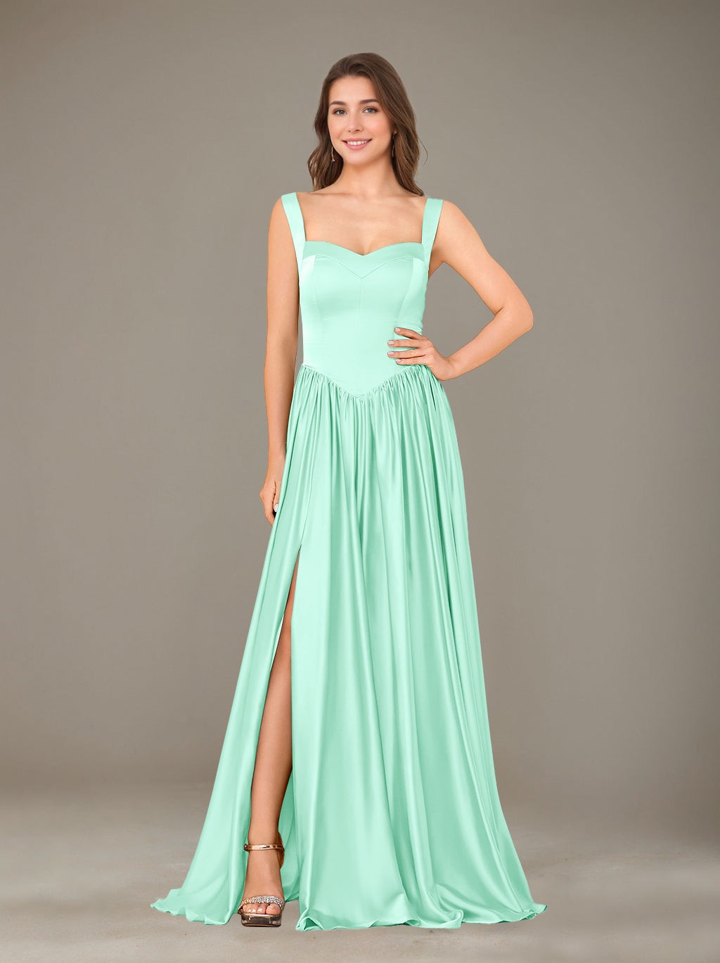 Ligne A/Princesse Chérie Sans Manches La Longueur du Sol Satin de Soie Robes de Demoiselle d'Honneur avec Pleated & Côté Divisé