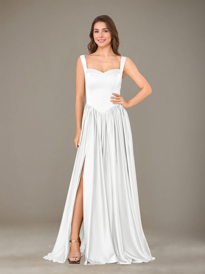 Ligne A/Princesse Chérie Sans Manches La Longueur du Sol Satin de Soie Robes de Demoiselle d'Honneur avec Pleated & Côté Divisé