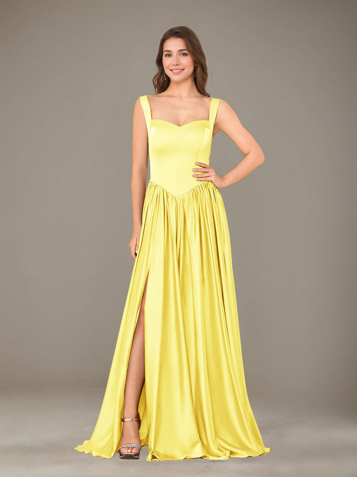 Ligne A/Princesse Chérie Sans Manches La Longueur du Sol Satin de Soie Robes de Demoiselle d'Honneur avec Pleated & Côté Divisé