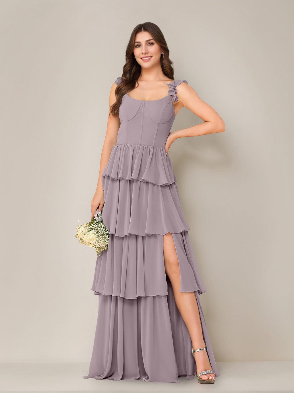 Ligne A/Princesse Scoop Neck Sans Manches La Longueur du Sol Robe de Demoiselle d'Honneur avec Froufrous & Côté Divisé